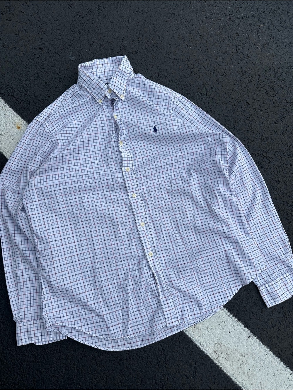 Ralph Lauren White Button-Down Dress Shirt with Blue Check